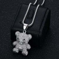 Colliers de bijoux de mode hip hop PVD en acier inoxydable plaqué or 18 carats avec diamant glacé pendentifs à breloque petit ours