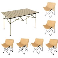 Ensemble de table et de chaises pliantes en tissu pour l'extérieur, cinq ou sept pièces, pour le camping, le pique-nique, le barbecue, les fêtes