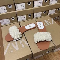 Nouvelles sandales plates à bout carré et perles pour femme ZA 2026 : Sandales Princesse à perles pour femme