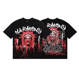 Camiseta Oversize de Algodón para Hombre, Negra con Estampado Gráfico de la Estatua de la Libertad en Rojo, Manga Corta, Estilo Vintage, Streetwear, Go - Product Image 1