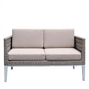 Contemporary Outdoor Rattan Sofa Two Seat UV Resistant PE Wicker Waterproof High Density Foam Cushions Garden Furniture - Product Image 1