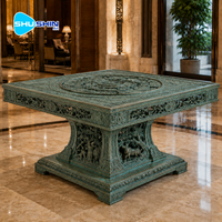Table basse de luxe en bronze coulé fait main, sculpture antique à découpe creuse, table centrale carrée en métal haut de gamme pour hall d'hôtel