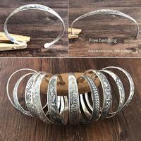 12mm rétro tibétain argent plaqué éléphant fleur sculpture mode manchette Bracelet pour femmes cadeau pour les amoureux des bijoux gitans