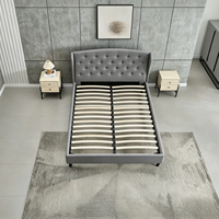Tête de lit capitonnée à boutons avec sommier en tissu et support en lattes de bois, sans sommier à ressorts requis, lit de chambre à coucher taille Queen ou King