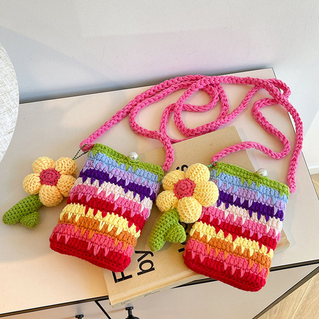 Colorful Women Outdoor Portable Small Size Mini Capacity Phone Cover Small Gift Handmade Pouch Custom Woven Label Shoulder Bag