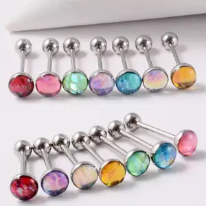 Fashion 14G Barbell Rings Stainless Steel Mermaid Scales Tongue Ring Piercing Jewelry With Women Man Fish Scale Tongue Piercing