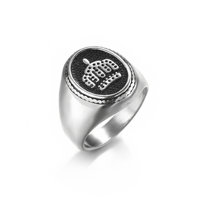 독창적이고 특별한 빅 크라운 장식 블랙 코팅 곡선형 금은 도금 스테인리스 스틸 남성 반지 - Product Image 3