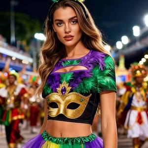 Conjunto de Disfraz de Carnaval Brasileño de Mardi Gras con Top Corto de Plumas y Falda Tutú Arcoíris - Product Image 5