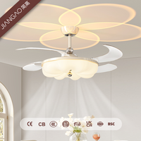 Nouveau Ventilateur de Plafond 42 Pouces 2026 avec Lumière, Chrome Crème, Abat-jour à Texture Verticale Noyer, Projection Pétale Rétractable, Décoration de Luxe pour la Maison