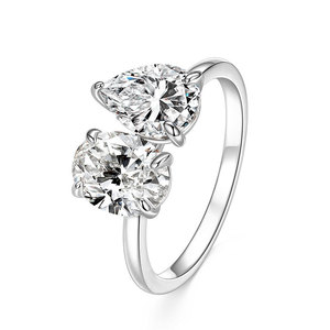 Simple toi et moi <b>ring</b> Minimalist 14K Gold Filled Copper Oval Cut & Pear Cut Cubic Zirconia <b>couples</b> jewelry For Girls Gift - Product Image 1