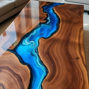 Tavolo <span class=keywords><strong>in</strong></span> <span class=keywords><strong>Resina</strong></span> Epossidica Moderno Design Personale <span class=keywords><strong>in</strong></span> Noce Naturale per Soggiorno Ufficio Hotel Scrivania Sala da Pranzo - Product Image 4