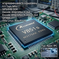 Microcontrolador Oficial Allwinner V851S AIoT de 64 bits RISC-V A7 Core 0.5T NPU con Sistema Operativo Linux 5.4 Kernel, 64 MB de RAM DDR2 y Bajo Consumo de Energía