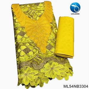 Belle dentelle noire et tissu <span class=keywords><strong>Bazin</strong></span> broderie col dentelle <span class=keywords><strong>couture</strong></span> Afriacn <span class=keywords><strong>Bazin</strong></span> 2.5 mètres chaque ML54NB33 - Product Image 6