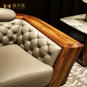Juego de Sofás Esponjosos Personalizables en Forma de <span class=keywords><strong>U</strong></span>, Estilo Villa, de Gran Tamaño, Madera de Ébano, Cuero Genuino, Estilo Chino Moderno, para Sala de Estar - Product Image 4