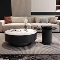 Table basse ronde moderne noire de style chinois pour salon, table basse en verre