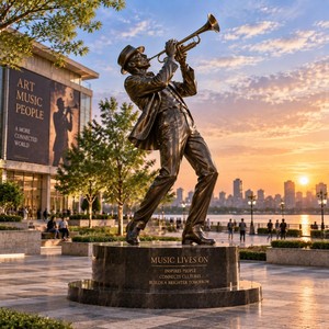 Sculpture de <span class=keywords><strong>trompettiste</strong></span> en bronze poli, statue sur le thème de la musique contemporaine pour les places commerciales et les collections privées - Product Image 3