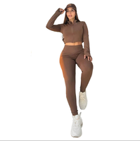 Ensemble de yoga européen décontracté pour femme, à manches longues, respirant, en Spandex/Nylon brodé, pour le commerce transfrontalier