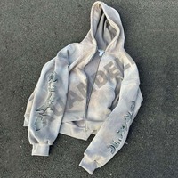 Sweat à capuche Vintage avec fermeture éclair pour homme, vêtement surdimensionné avec Patch Chenille, style Hip-Hop, Streetwear Y2k