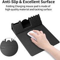 Tapis de souris gaming avec supports pour téléphone/stylo, charge sans fil, tapis de bureau en caoutchouc ultra-lisse, antidérapant, imperméable, noir classique, pour la maison et le bureau