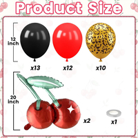 Kit d'arche de guirlande de ballons en latex rouge, noir, imprimé léopard et motif cerise, pour fournitures de fête Rockabilly, rétro, anniversaire, enterrement de vie de jeune fille