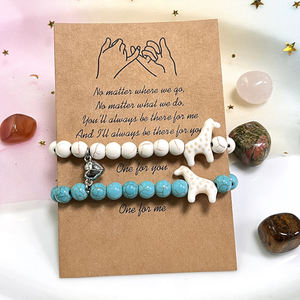 Nouveau <span class=keywords><strong>bracelet</strong></span> élastique en pierre romantique avec breloque <span class=keywords><strong>girafe</strong></span> aimant cœur anniversaire cadeau de la Saint-Valentin avec cartes - Product Image 2