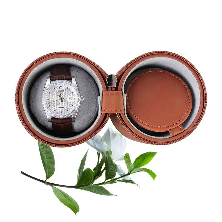 Oem caixa de relógio de viagem de couro luxuoso personalizada, com esponja, caixa de embalagem, zíper de fábrica, estojo de relógio de rolamento de couro