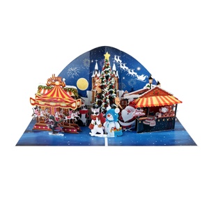 Carte pop-up 3D artisanale créative pour le jour de Noël, cadeau de voeux de vacances fait à la main avec arbre, père Noël, bonhomme de neige, art festif en papier - Product Image 3