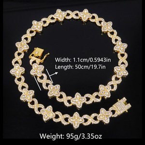 Collier Hip Hop pour hommes et femmes bijoux fleur <span class=keywords><strong>croix</strong></span> conception glacé chaîne diamant chaîne <span class=keywords><strong>or</strong></span> Miami cubain lien Bracelet - Product Image 2