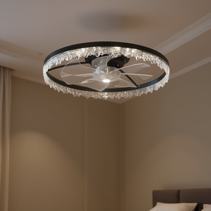 Ventilador de Techo LED de Lujo de 24'' con 5 Aspas, Cristal Transparente, Regulable, Control Remoto, Motor DC, para Dormitorio y Sala de Estar - Product Image 2