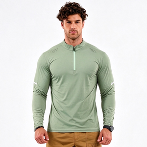 T-shirt de sport personnalisé pour homme, à manches longues, avec fermeture éclair 1/4, imprimé, élastique, respirant et à séchage rapide - Product Image 5