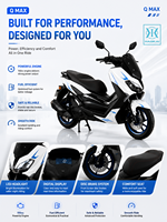 Moto Q Max 150 150cc, 10kW, 4 temps, refroidissement par air, essence, couple de 14 N.m, pneus 120/70-13, frein à disque, 130 kg, réservoir de 10 L