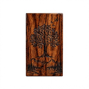 Handmade Wooden Cremation Urn Tree of Life <b>Memorial</b> Keepsake <b>Box</b> Brown Decorative Funeral Supply Custom Design - Product Image 1