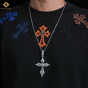 925 Silver Rhodium Plated GRA Certified <b>Rope</b> <b>Chain</b> Moissanite Cross Pendant Christian Jewelry Hiphop Men Rapper Iceout Necklace - Product Image 4