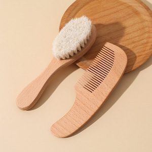 2pcs Set Soft Beech Wood Comb Newborn Hairbrush with Wool for Massager Baby <b>Shower</b> Hair Soothing and Gift Baby Care Hairbrush - Product Image 4