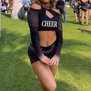 مجموعات تشجيع الإناث قابلة للتخصيص تنورة بأكمام طويلة من الأعلى والتنورة مع تقنيات مطبوعة وحجر الراين تتوفر خدمة OEM - Product Image 3