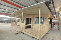 Villa préfabriquée moderne du milieu du siècle, personnalisable, extensible, respirante, avec extérieur en bois, maison mobile compacte avec porche avant complet de 20 pieds