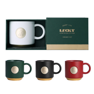 Taza de Café de Porcelana de 12oz con Rayas Verticales <span class=keywords><strong>en</strong></span> Relieve, Personalizable con Logotipo <span class=keywords><strong>en</strong></span> Cobre, Caja de Regalo, Apta para Alimentos, Venta al Por Mayor - Product Image 1
