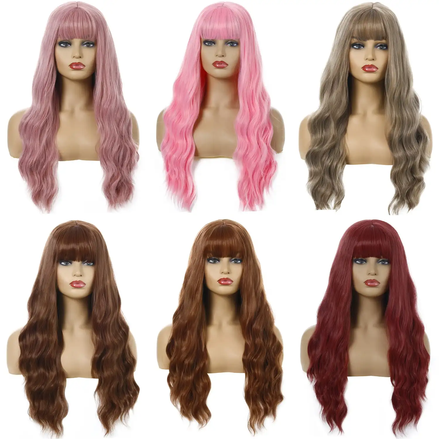 Ombre dalgalı peruk siyah kahverengi sarışın orta kısmı Cosplay sentetik peruk kadınlar için patlama ile uzun saç peruk