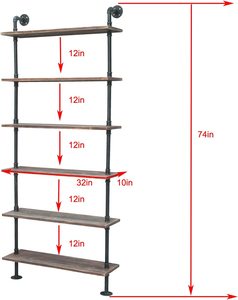 Pipe Shelves Rustic Wood Ladder <strong>Bookshelf</strong> <strong>Wall</strong> Mounted Shelf for Living Room Decor and Storage 32in 6 Layers Ladder <strong>Bookshelf</strong> - Product Image 1