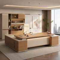 Ensemble de bureau minimaliste nordique commercial en MFC, chaise de patron en cuir, ensemble complet d'équipements de bureau