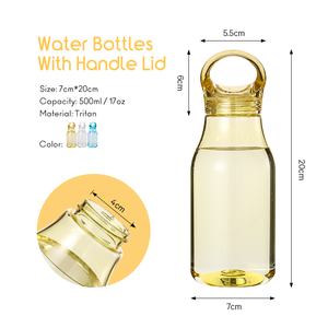 Botella de agua de plástico transparente con logotipo de color personalizado, botellas de bebida Tritan Sk transparentes de 500ml con tapa con asa sin Bpa - Product Image 3