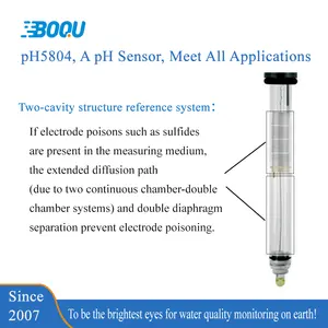 PH5804 Sonda de pH de vidrio Proceso microelectrónico Monitoreo de agua Sistema de referencia de estructura de dos cavidades 0-14pH Sonda de pH de vidrio