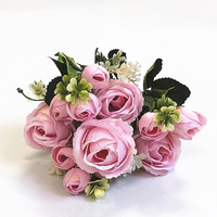 Wunderschöner Künstlicher Blumenstrauß mit 7 Gabeln, Herbstfarben, Rosenknospen und Kleinen Rosen – Ideal für Heimdekoration, Tortendeko und Hochzeiten