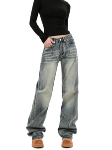 <span class=keywords><strong>Jeans</strong></span> Blu Scuro Nuovi Retrò a Tinta Unita con Gamba Dritta, Vita Alta e Vestibilità Comoda, Pantaloni in Denim da <span class=keywords><strong>Donna</strong></span> Effetto Vissuto Vendita Diretta dalla Fabbrica - Product Image 6
