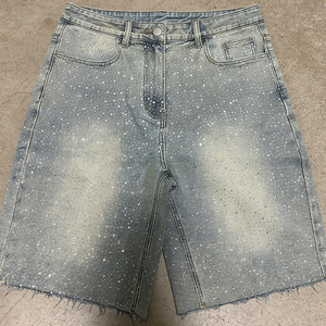 OEM ODM Denim Shorts Double Vintage Distressed Blank Cargo Loose Baggy Denim Jeans Shorts Acid Washed Faded Rhinestone Jorts - Product Image 1