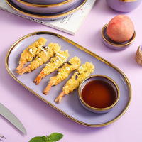 Ensemble de vaisselle nordique de luxe léger avec bordure dorée en céramique : bol à riz, bol à soupe, assiette à légumes
