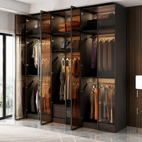 Dressing Armoire de Rangement Vêtements avec Porte Vitrée et Lumières LED Noire
