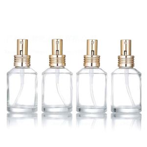 15ml/30ml/60ml/100ml/200ml Clear Screen Printed Glass Lotion <b>Perfume</b> <b>Bottle</b> Gold/Silver/Black <b>Spray</b> Cap Pump Sprayer 100pcs - Product Image 1