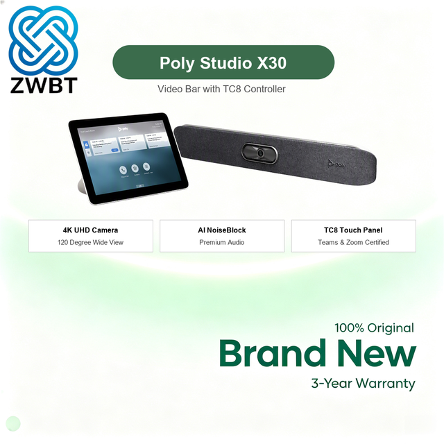Poly Studio X30 TC8 All-in-One Video Bar 4K UHD 120 Degree FOV DirectorAI NoiseBlockAI PoE for Huddle Zoom Rooms Microsoft Teams