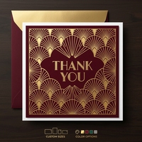 Cartes de remerciement Art Déco Gatsby Or Bourgogne, personnalisables en gros avec logo OEM ODM, luxe, pour événements des années 20, avec insert d'emballage